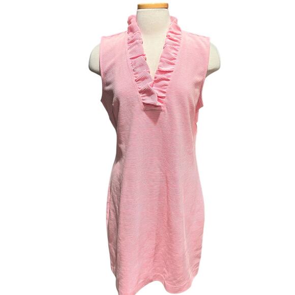 Talbots Plus Shift Dress Pink White Stripe Ruffle V Neck
Sleeveless Size 16 NWT - Picture 4 of 8